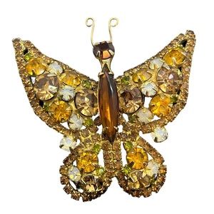 Vintage Juliana Delizza & Elster D&E Yellow Amber Gold Butterfly Brooch Pin